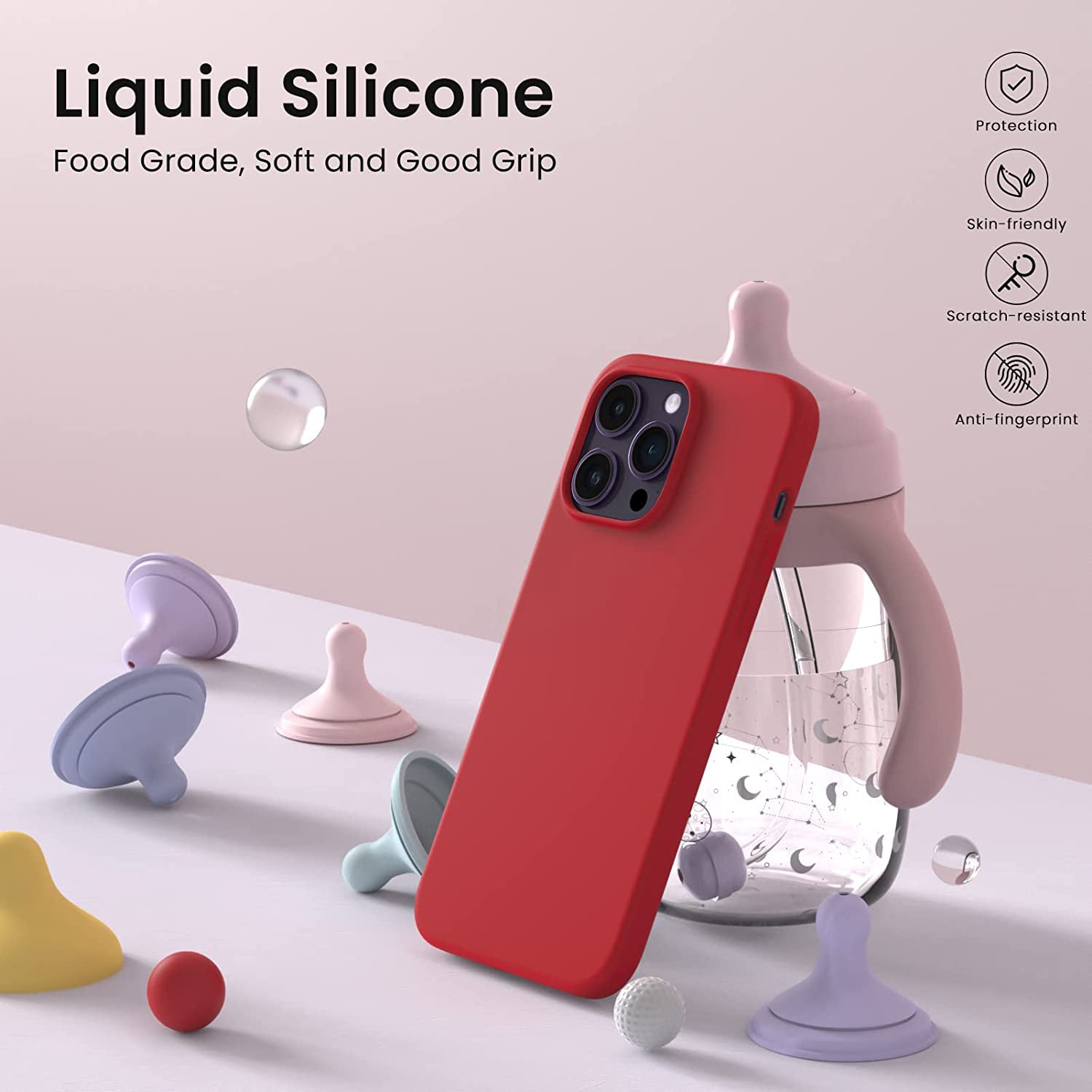 Liquid Silicone Case For Apple iPhone 14 Pro Luxury Thin Phone Cover Red-First Help Tech