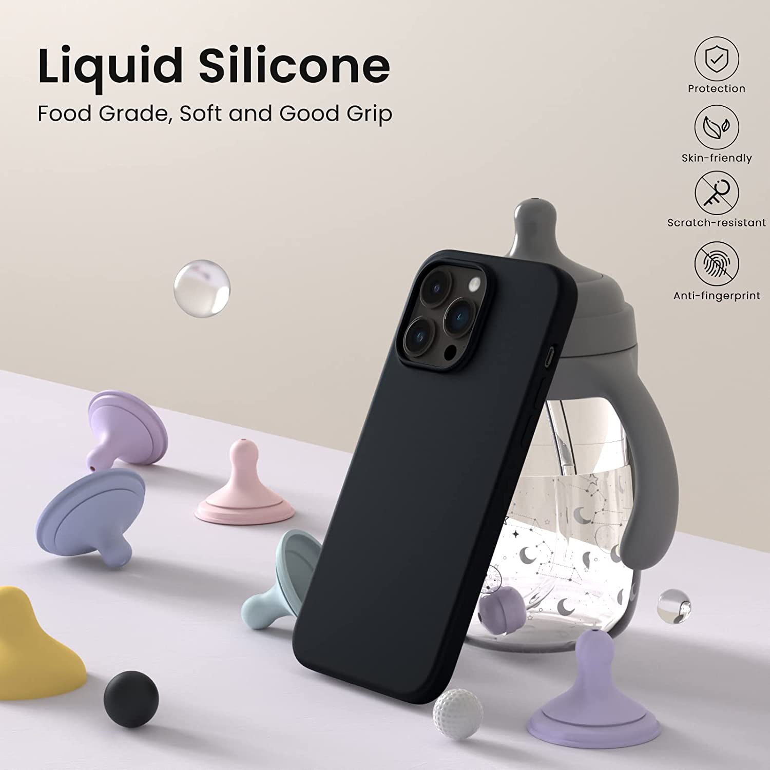 Liquid Silicone Case For Apple iPhone 14 Pro Luxury Thin Phone Cover Black-First Help Tech