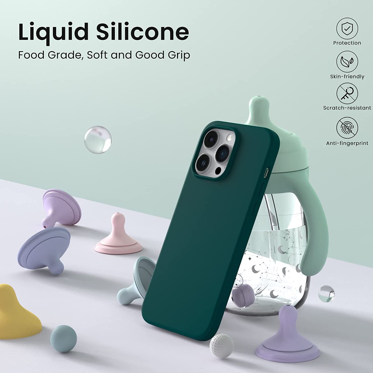 Liquid Silicone Case For Apple iPhone 14 Pro Luxury Thin Phone Cover Green-First Help Tech