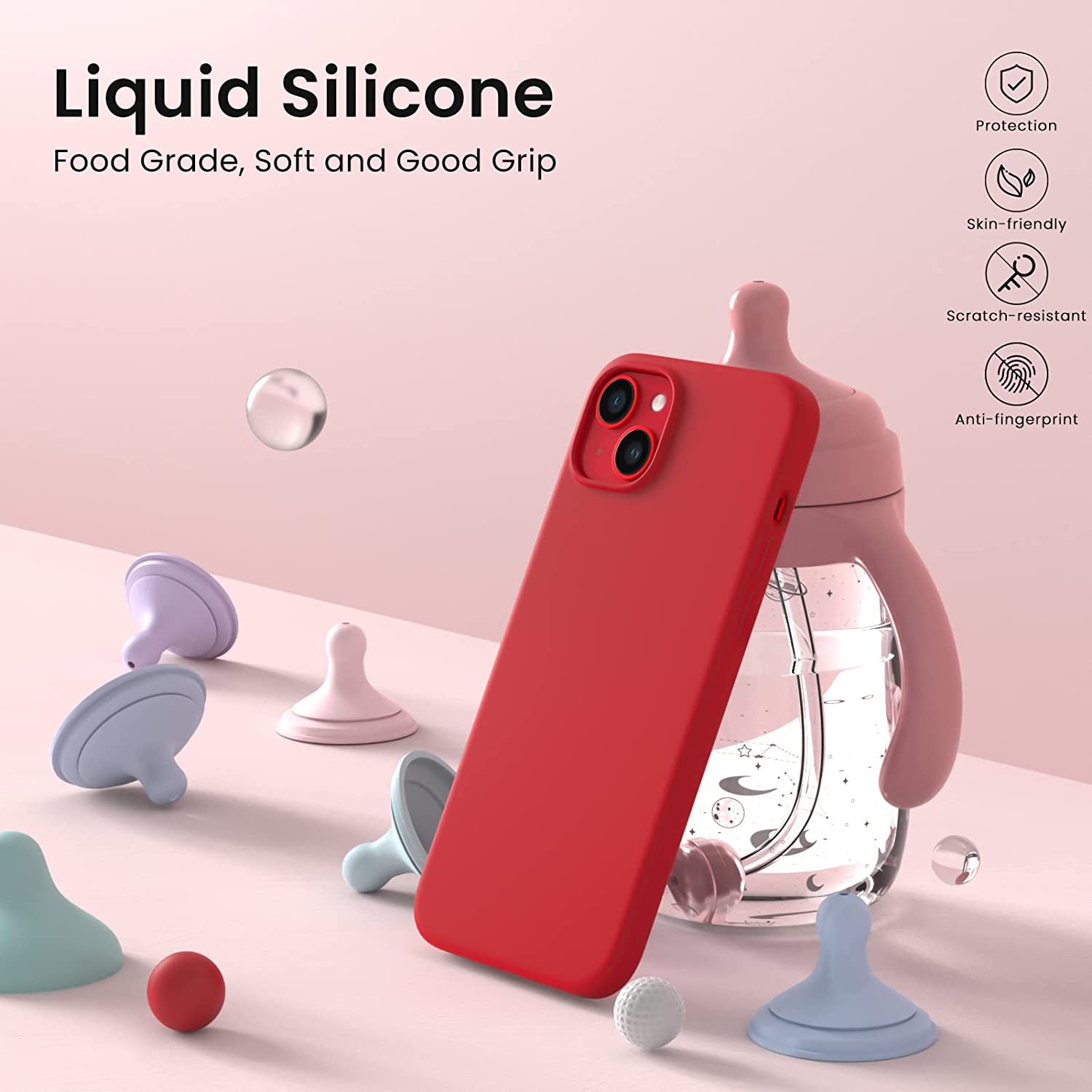 Liquid Silicone Case For Apple iPhone 14 Plus Luxury Thin Phone Cover Red-First Help Tech
