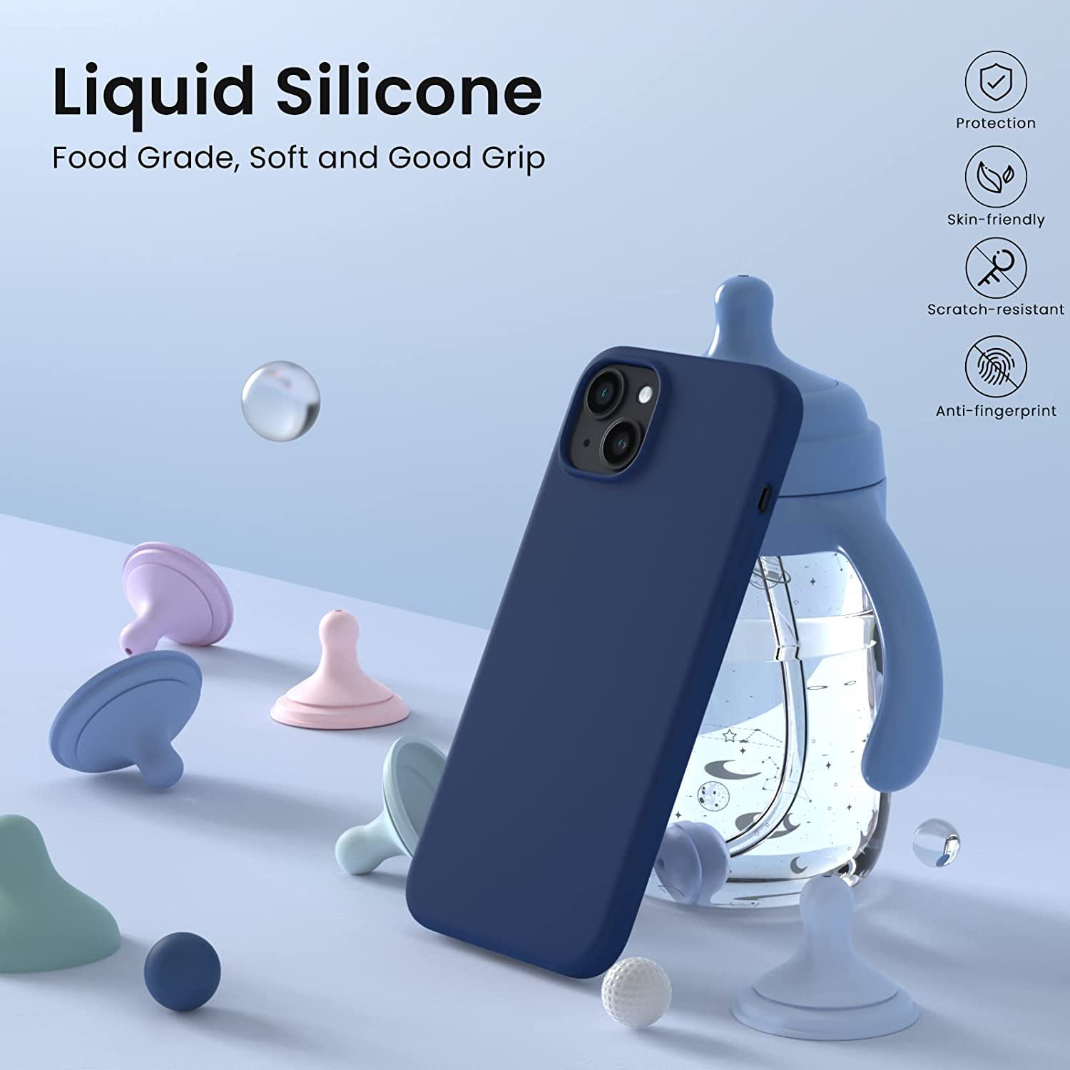 Liquid Silicone Case For Apple iPhone 14 Plus Luxury Thin Phone Cover Blue-First Help Tech