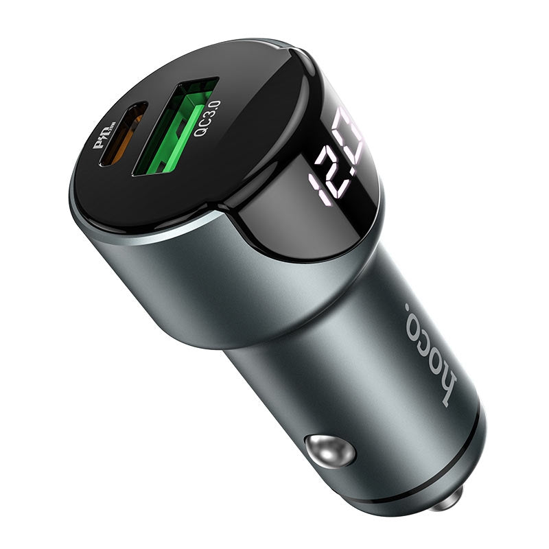 Hoco Z42 Light Road Dual Port (PD20W + QC3.0) Digital Display Car Charger Metal Grey