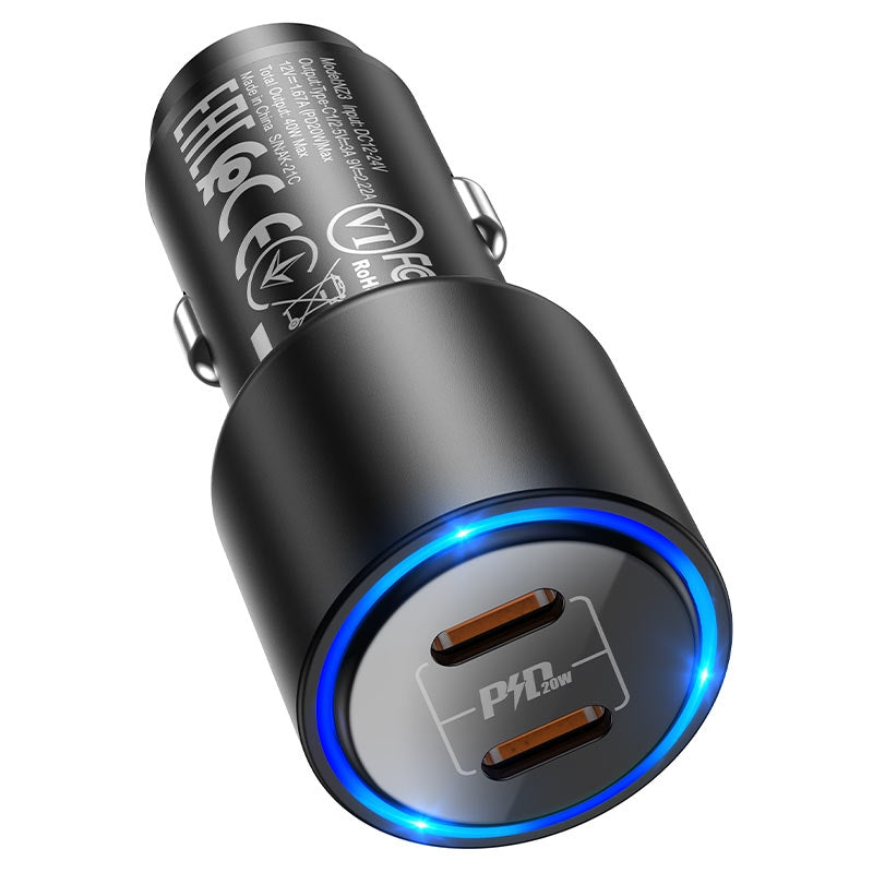 Hoco NZ3 Clear Way Dual 20W USB Car Charger 40W Black-www.firsthelptech.ie