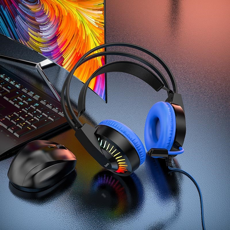 Hoco W105 Joyful LED Professional 40mm Gaming Headphones Blue