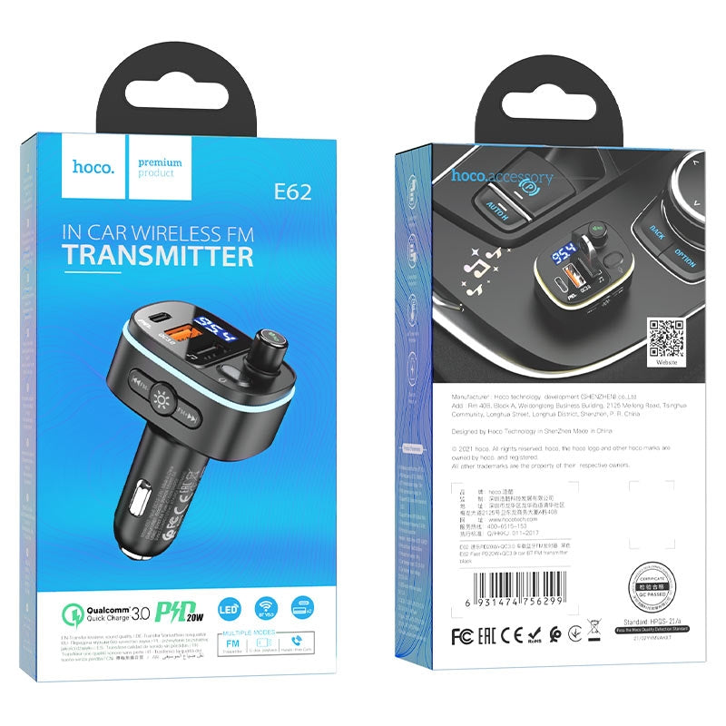 Hoco E62 In-Car 18W and PD Charger Bluetooth FM Transmitter