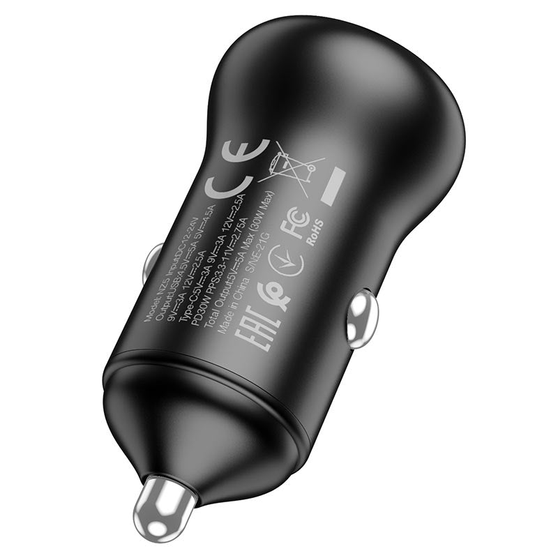 Hoco NZ5 Smooth Road PD30W+QC3.0 Car Charger Black-www.firsthelptech.ie