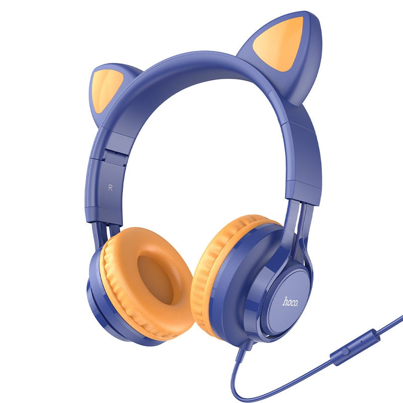 Hoco W36 Kids Edition Cat Ear Headphones With Mic Midnight Blue