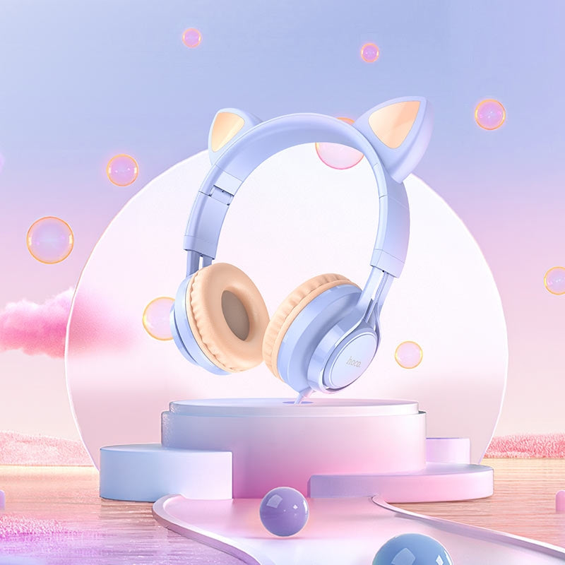 Hoco W36 Kids Edition Cat Ear Headphones With Mic Dream Blue