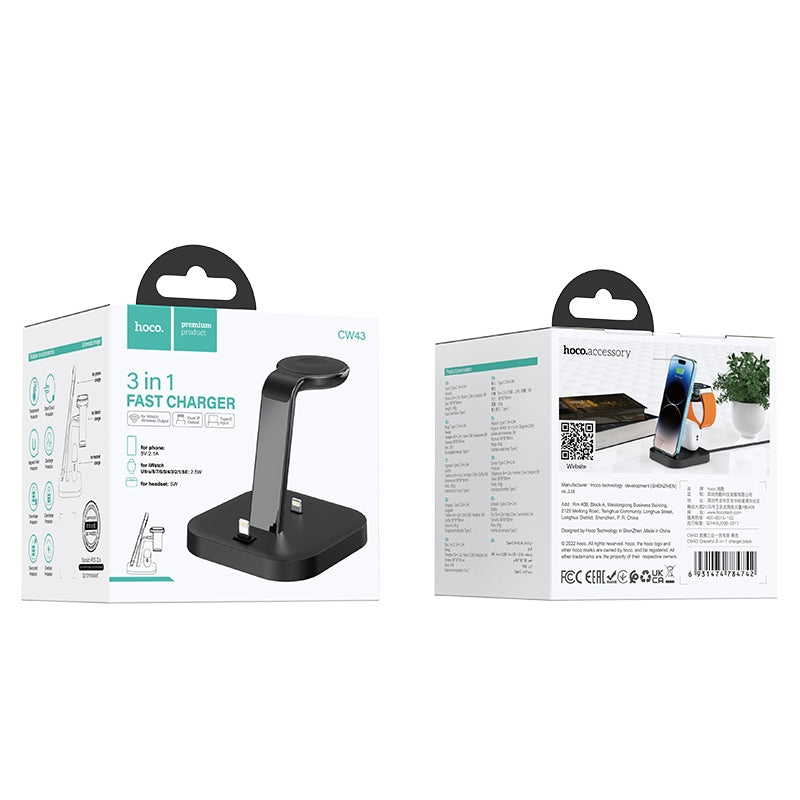 Hoco CW43 Graceful 3-In-1 Charging Dock Stand Black