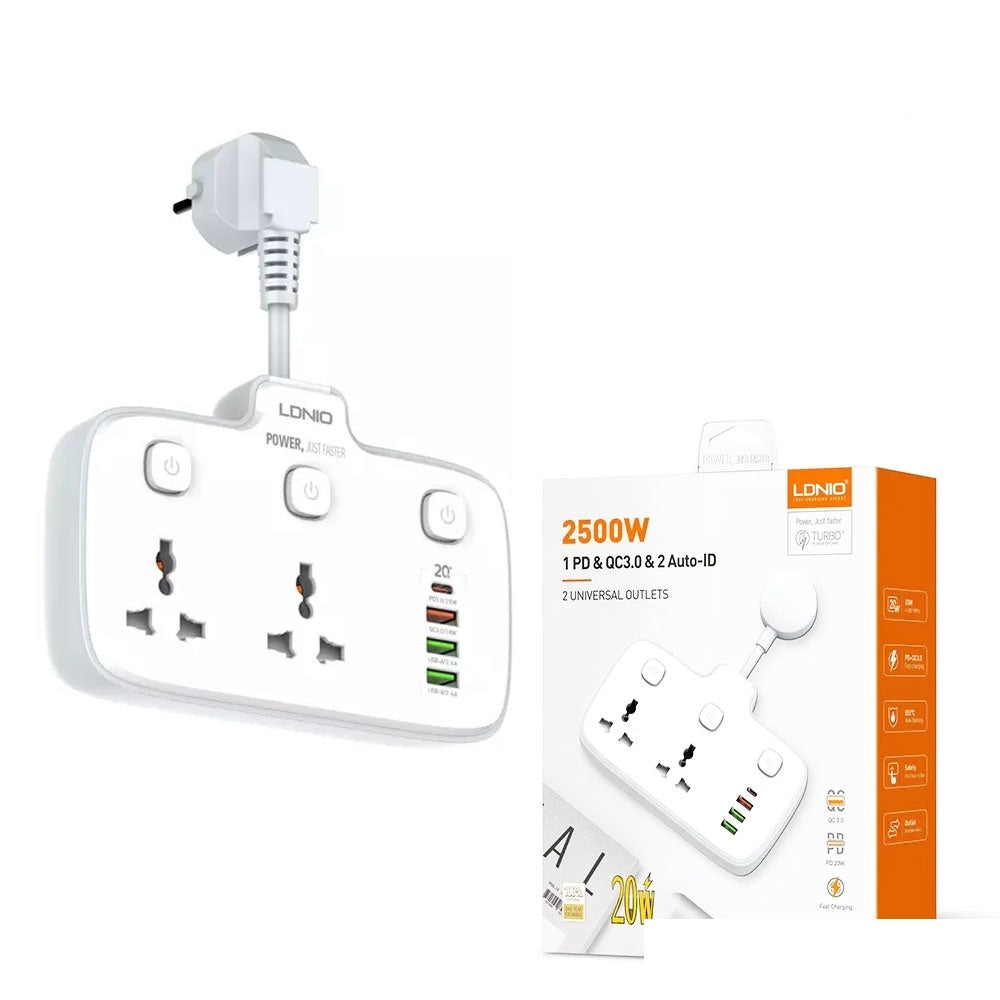 LDNIO SC2413 Multy Function UK Power Strip with 2 AC Sockets + 2 USB + PD + QC