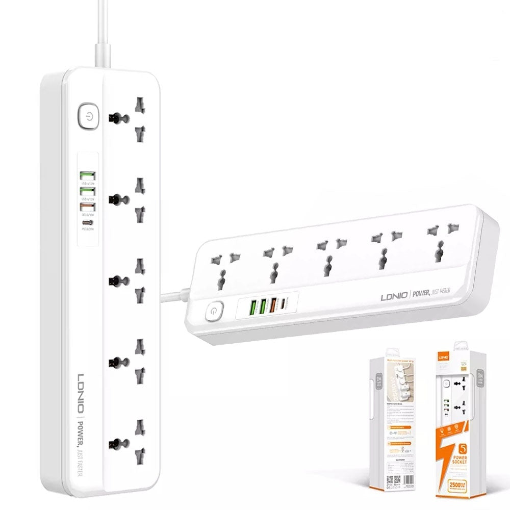 LDNIO SC5415 Multy Function UK Power Strip with 5 AC Sockets + 2 USB + PD + QC
