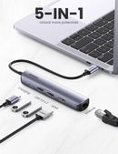 UGREEN 10919 Ultra Slim 5 in 1 USB-C to 2*USB 3.0 + HDMI + RJ45 + PD Black