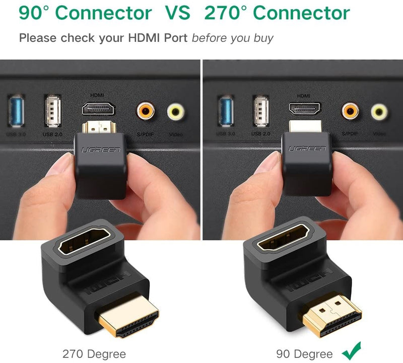 UGREEN 20109 L Shaped HDMI Male to Female Adapter Black-First Help Tech