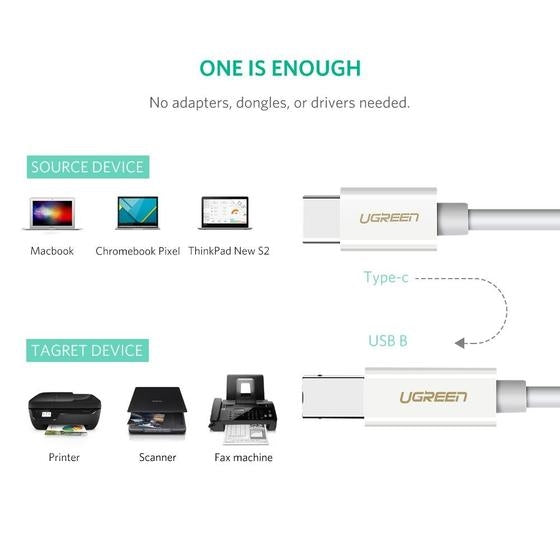UGREEN 50446 USB-C to USB 2.0 Print Cable 2m Black-www.firsthelptech.ie