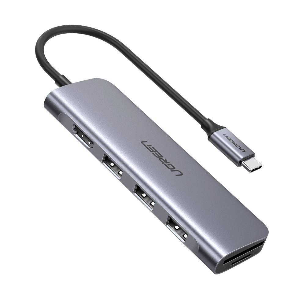 UGREEN 70410 Multifunctional USB-C to 3 Ports USB 3.0 + HDMI + TF/SD Space Gray-www.firsthelptech.ie