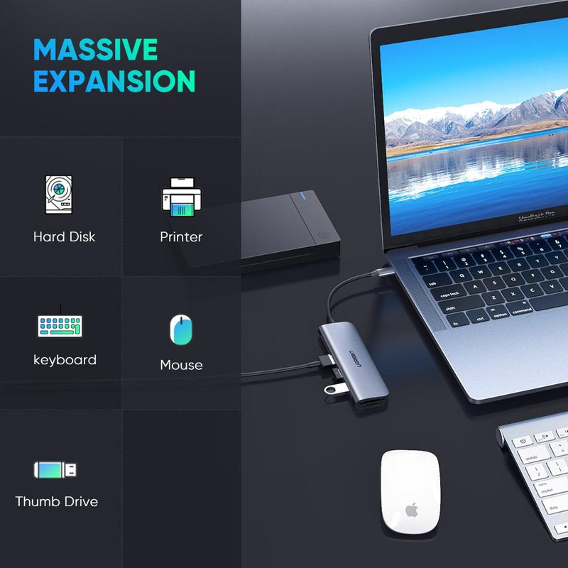 UGREEN 70410 Multifunctional USB-C to 3 Ports USB 3.0 + HDMI + TF/SD Space Gray