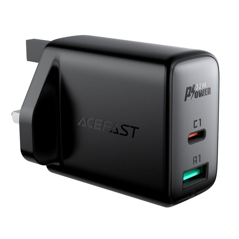 AceFast A8 PD3.0 32W (USB-C: 20W) / (USB-A1: 12W) Fast Charger Black-www.firsthelptech.ie