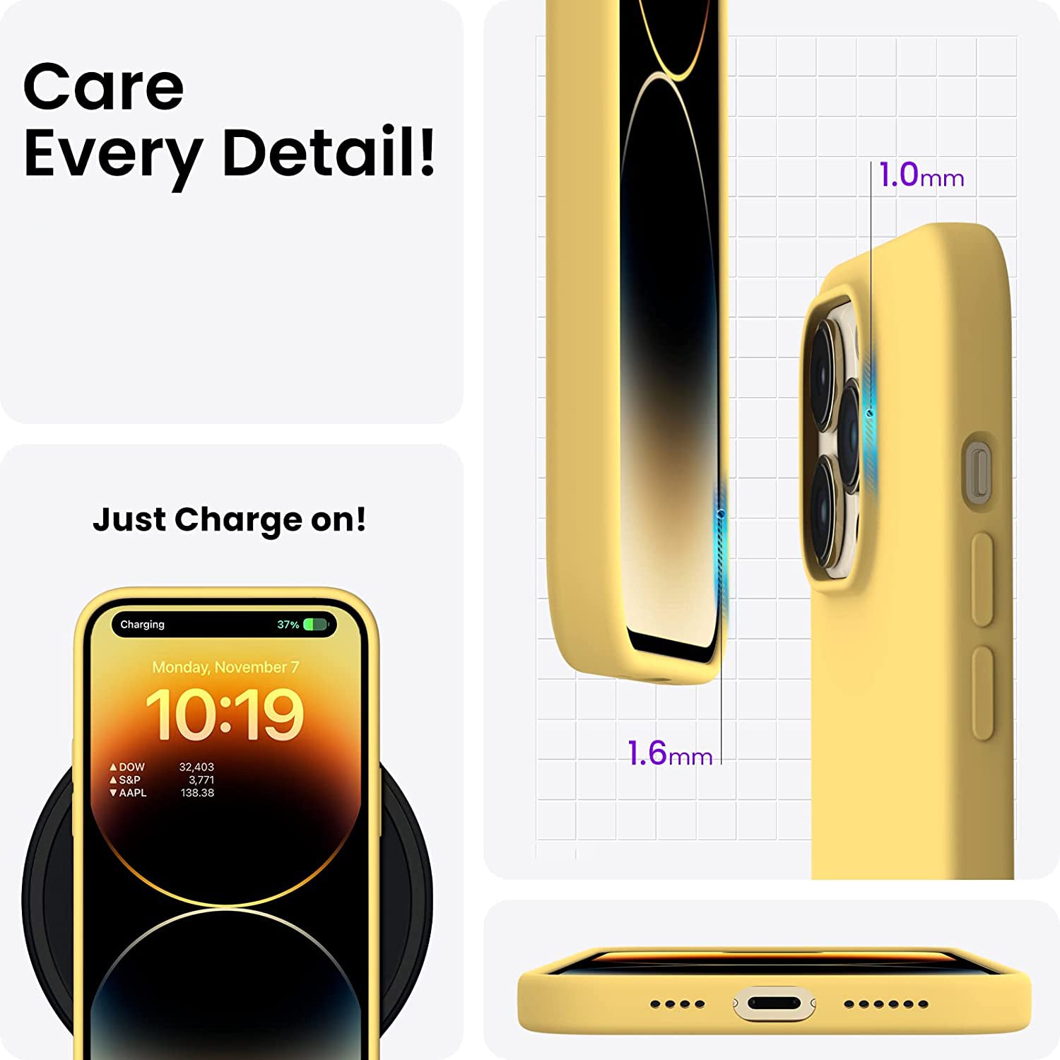 Liquid Silicone Case For Apple iPhone 14 Pro Max Luxury Thin Phone Cover Yellow-First Help Tech