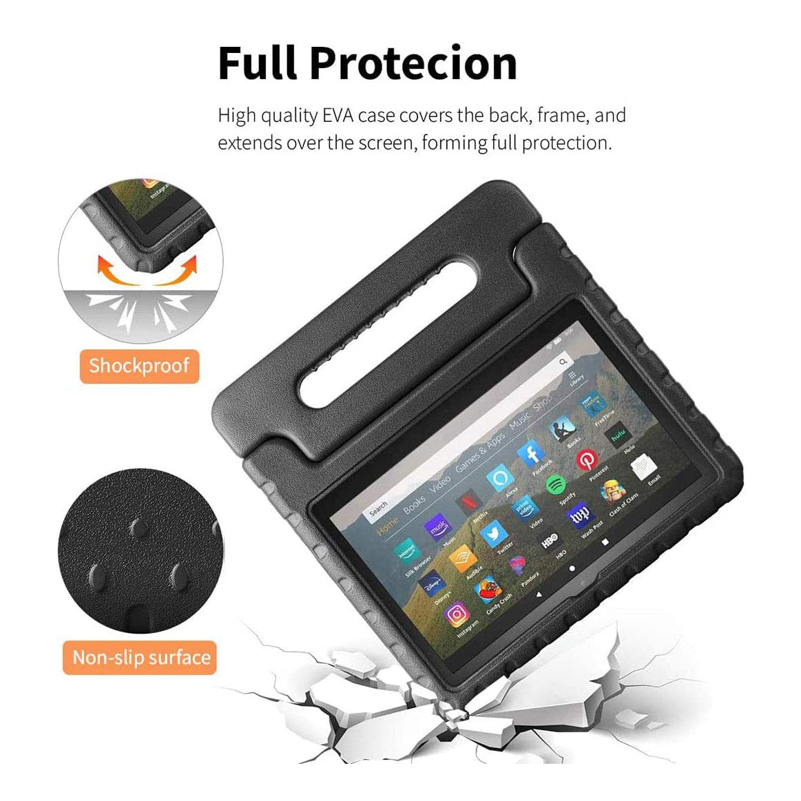 For Amazon Fire 7 2022 12th Gen Kids Case Shockproof Cover With Stand - Black-www.firsthelptech.ie