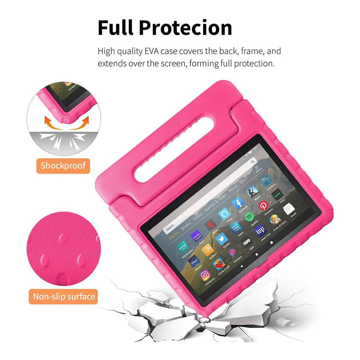 For Amazon Fire 7 2022 12th Gen Kids Case Shockproof Cover With Stand - Pink-First Help Tech