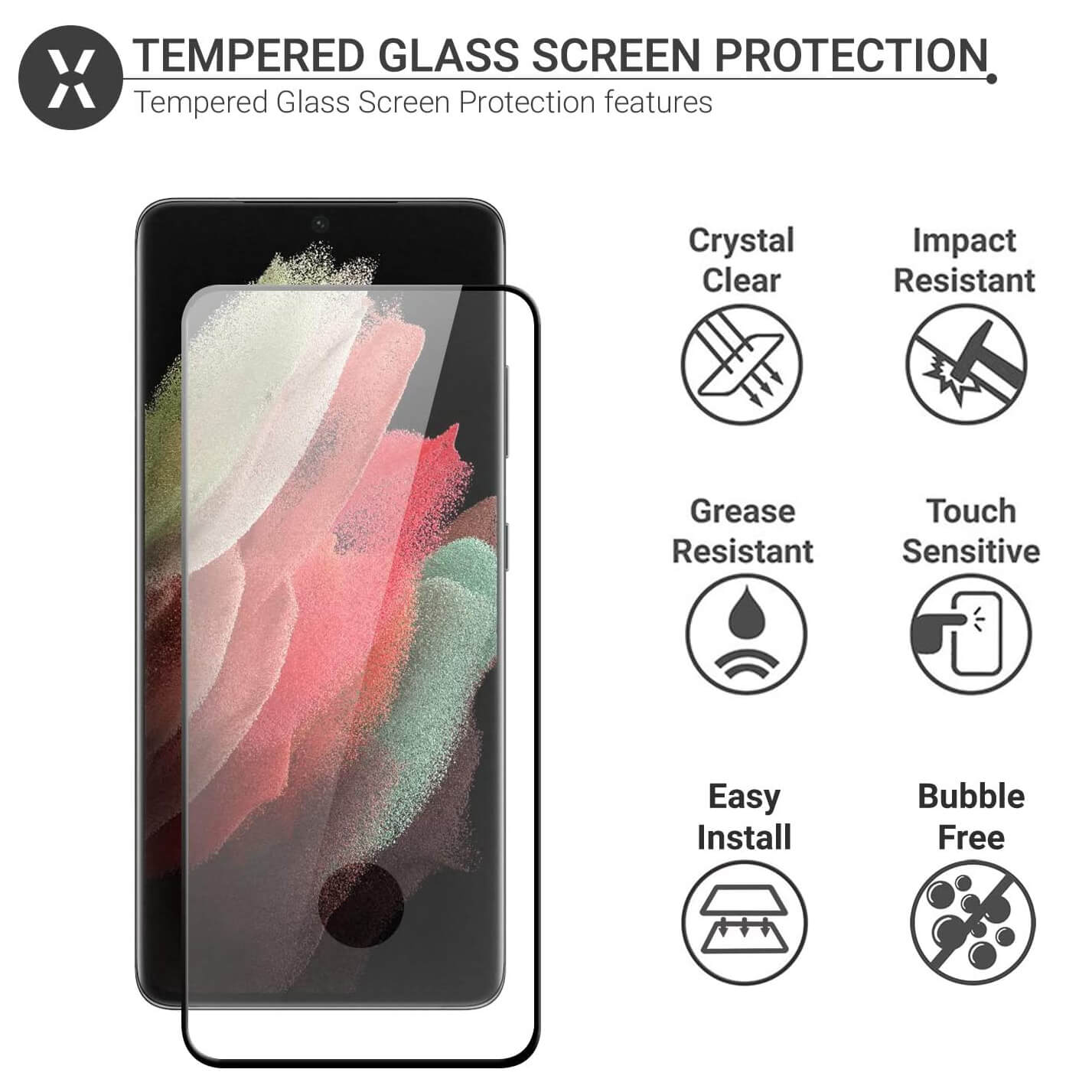 9D Full Coverage Screen Protector For Samsung Galaxy S21 Ultra Tempered Glass Black