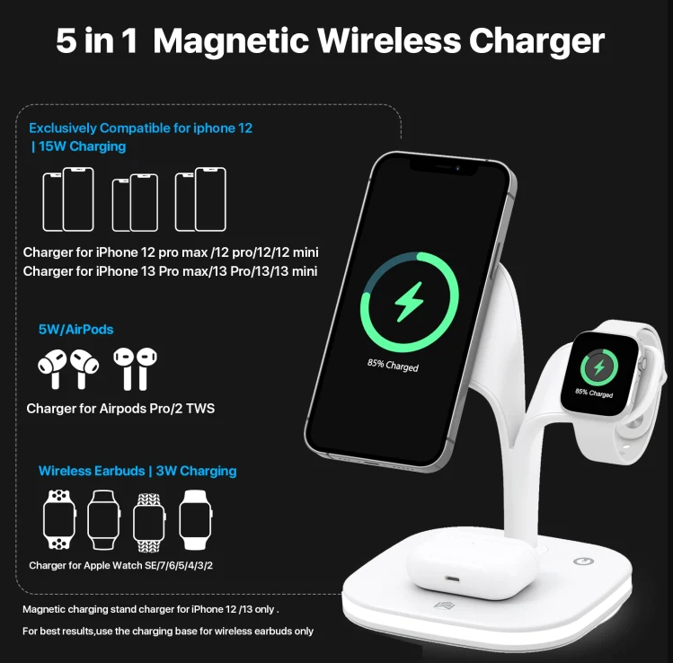 Aokus YM-UD22 5 in 1 Multi Function 15W Fast Charging Stand White