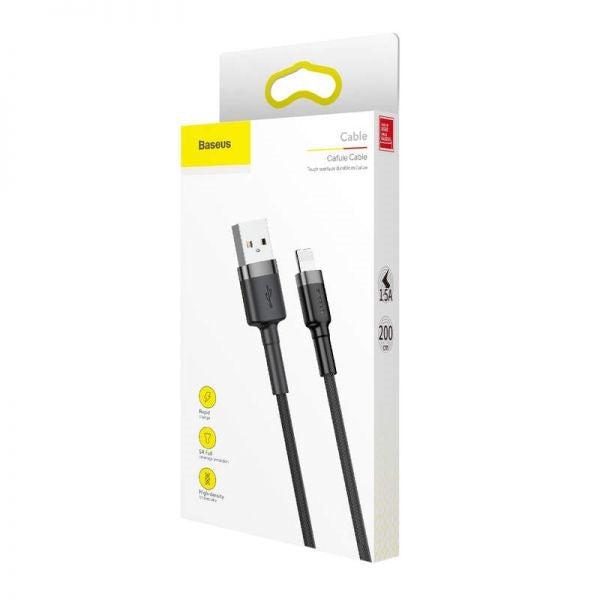 Baseus CALKLF-CG1 Cafule Braded Lightning Cable 1.5A (L=2M) Grey+Black-Cables and Adapters-First Help Tech