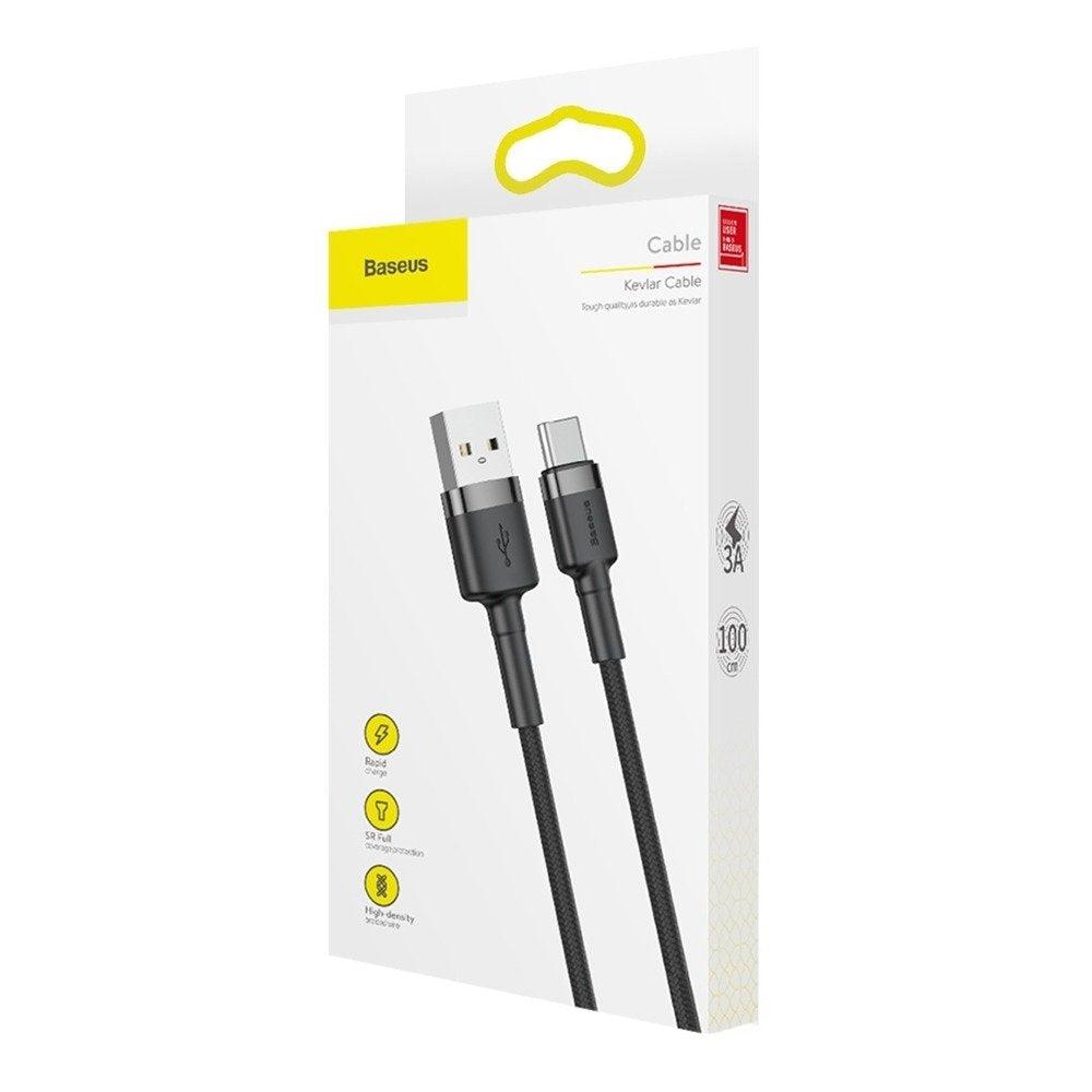 Baseus CATKLF-UG1 Cafule Braded USB To Type-C 2A Cable (L=3M) Grey+Black-Cables and Adapters-First Help Tech