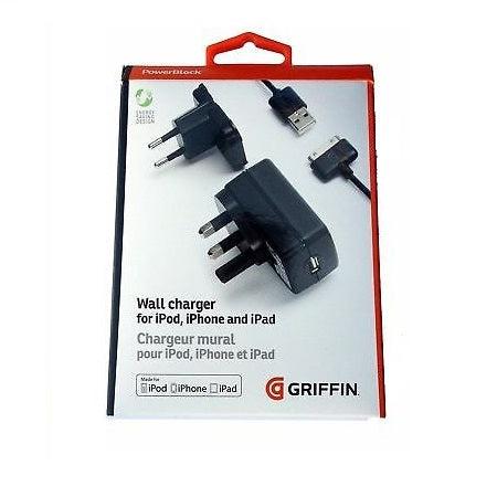 Griffin iPhone/iPad 10W Quick Safe USB 5V/2.1A Charger UK/EU Set Black-Chargers-First Help Tech