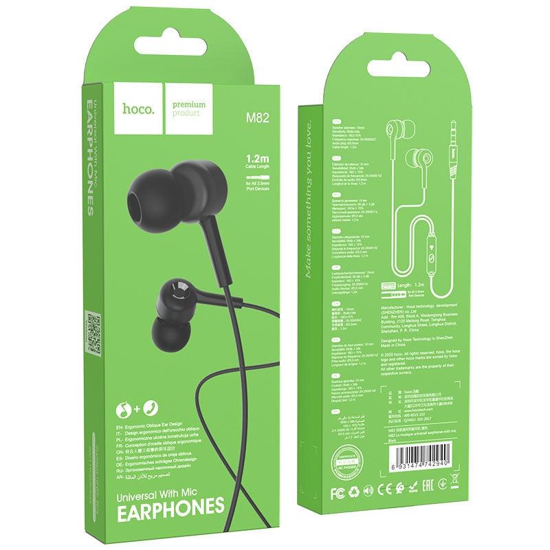 Hoco M82 La Musique Universal Wired Earphones With Microphone (Black)-Earphones & Headsets-First Help Tech