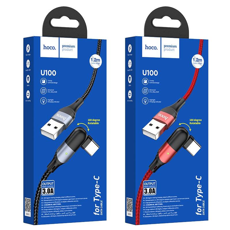 Hoco U100 Orbit Type-C (3.0A) Charging Data Cable Red-Cables and Adapters-First Help Tech