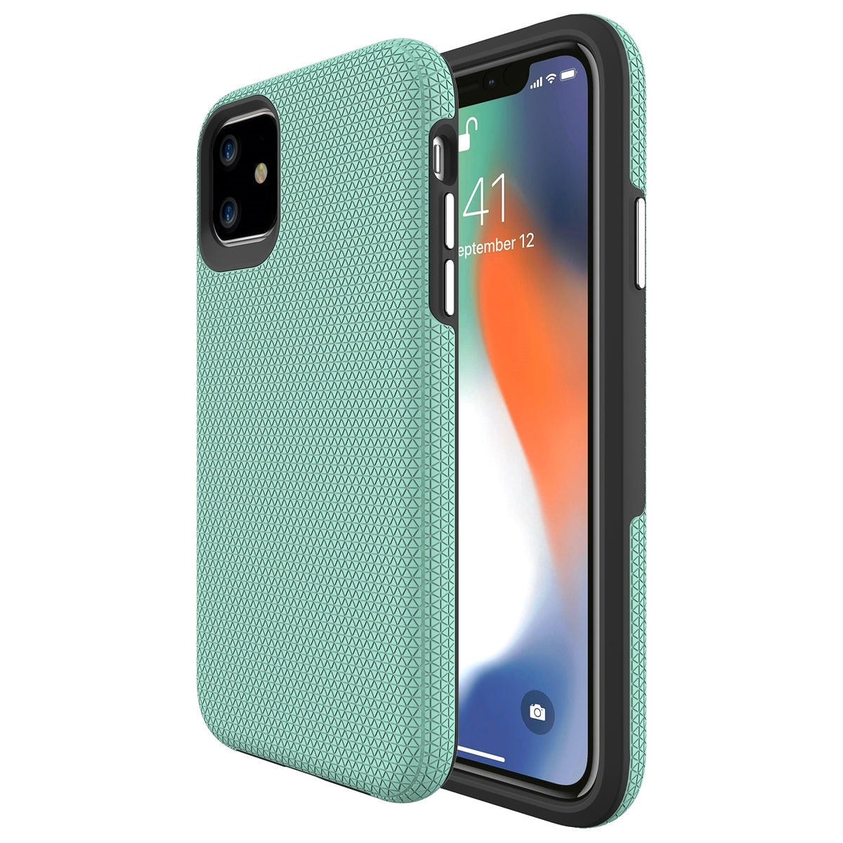 For Apple iPhone 12/12 Pro (6.1") Dotted Shockproof Hybrid 2 in 1 Case Mint Green