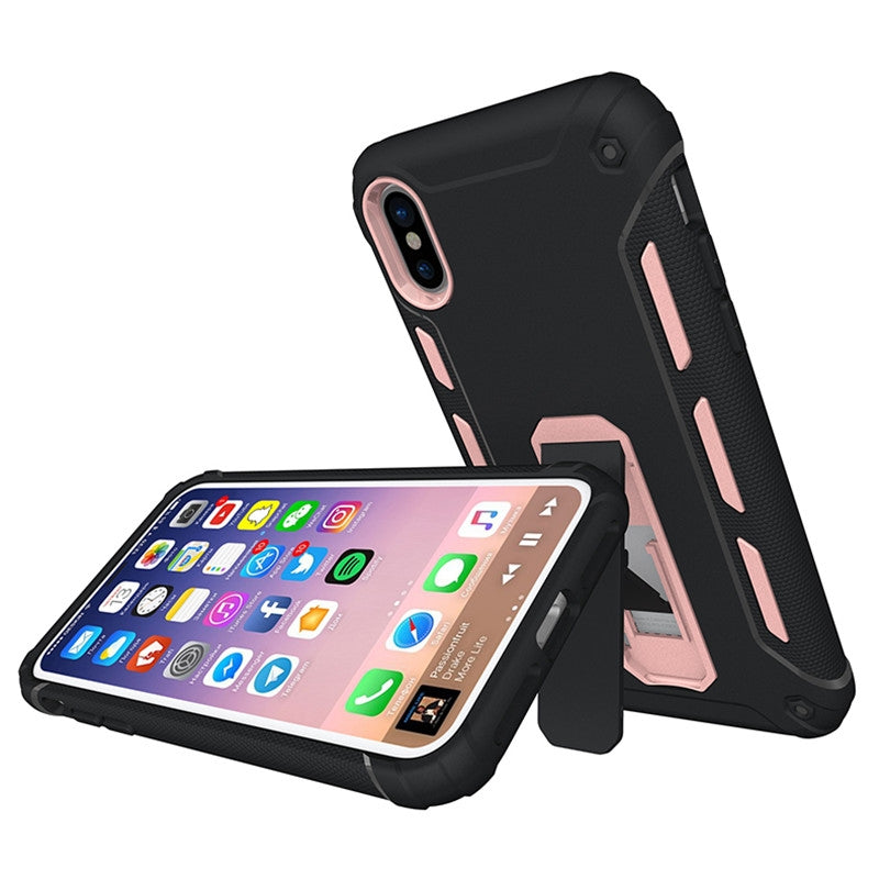 For Apple iPhone XS/X Hard Case 2 in 1 PC Stand Rose Gold