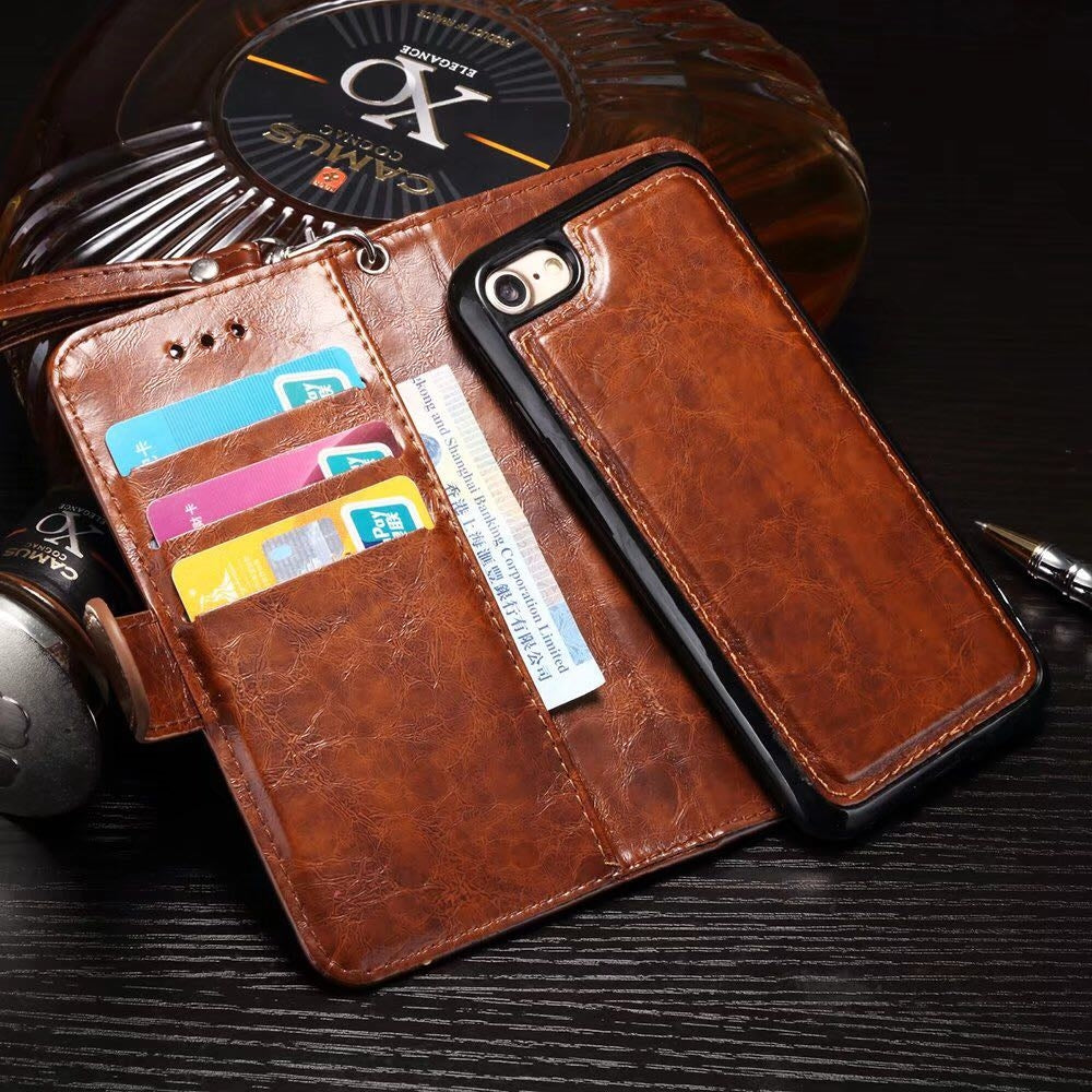 For Apple iPhone XS/X Detachable 2 in 1 Crazy Horse Wallet Leather Case Brown
