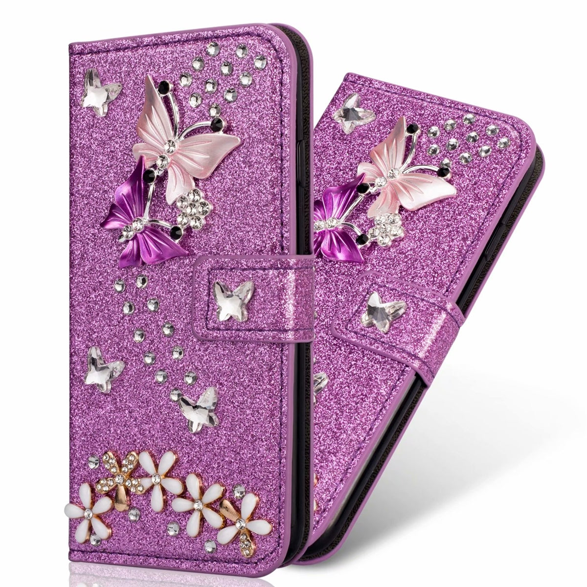 For Apple iPhone XS Max Butterfly Flower Painted Design Wallet Case Purple