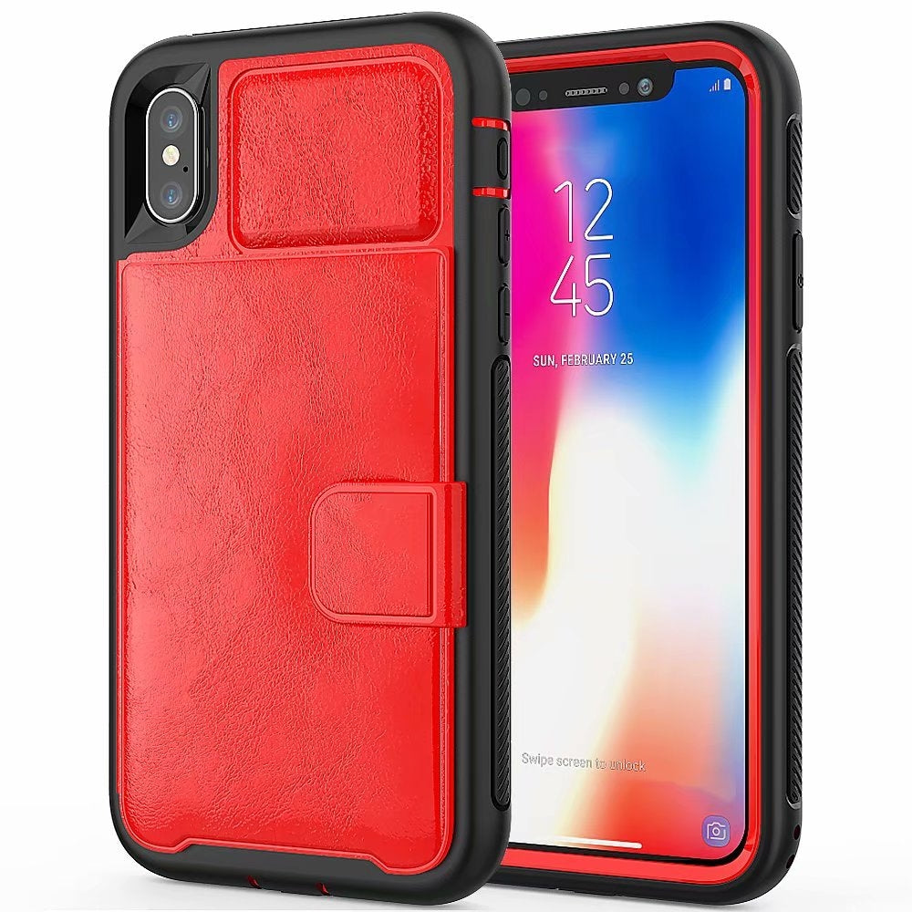 For Apple iPhone XS Max Magnetic Leather Card Holder Case Red-www.firsthelptech.ie