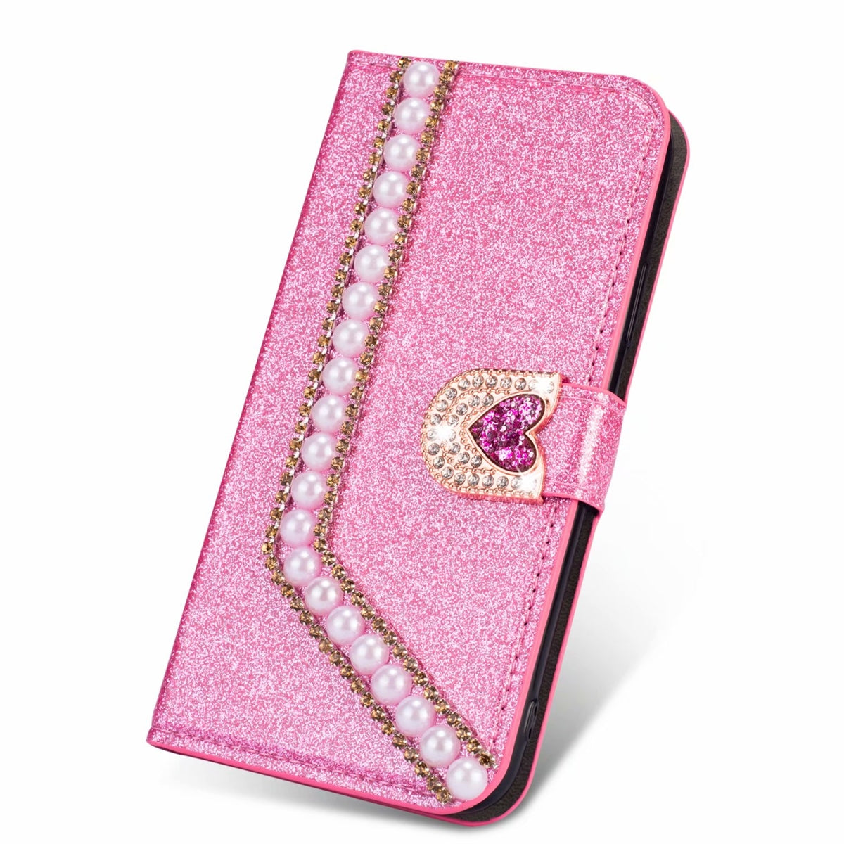 For Apple iPhone XS Max Painted Glitter Pearl Wallet Case Pink