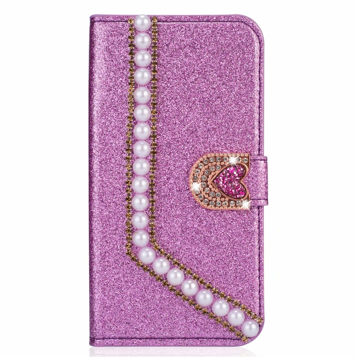 For Apple iPhone XS/X Painted Glitter Pearl Wallet Case Purple