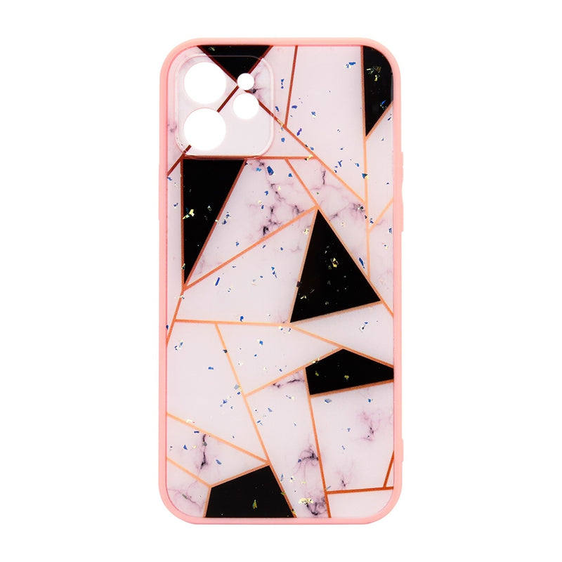 For Apple iPhone 12 Geomatric Black Triangle Marble Case