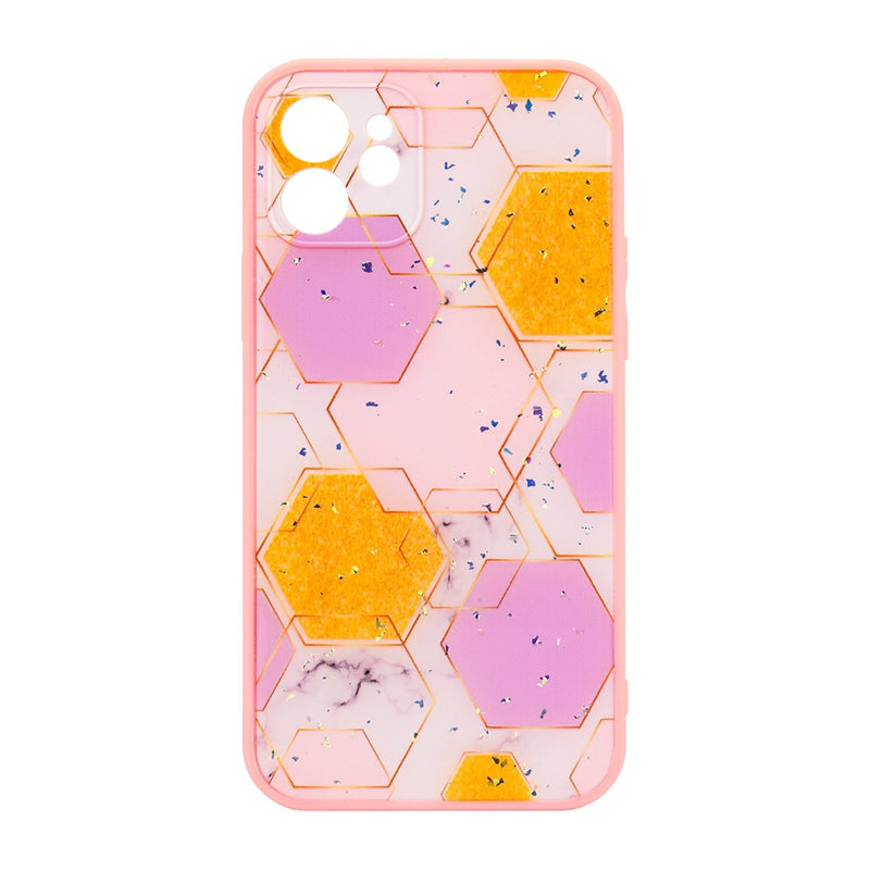 For Apple iPhone 12 Geomatric Hooney Comb Marble Case