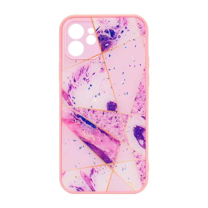For Apple iPhone 12 Pro Geomatric Purple Triangle Marble Case