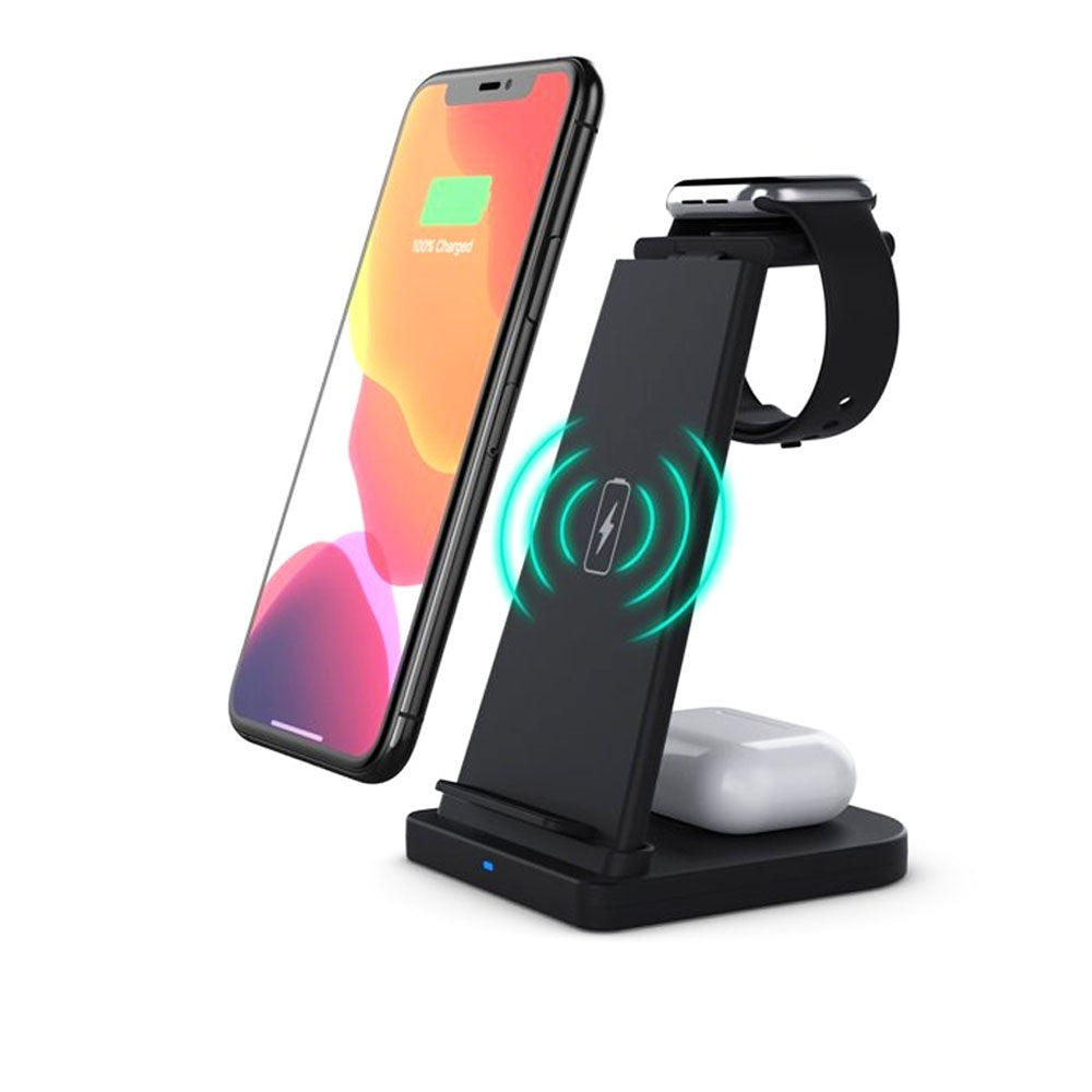 Qi 3 in 1 Multi Function 15W Fast Charging Stand Black