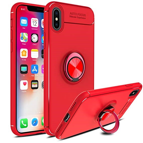 For Xiaomi Redmi 6 Autofocus 360 Shockproof Case With Ring Holder Red