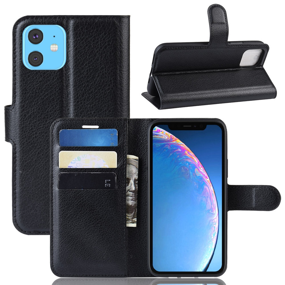 For Apple iPhone 11 Wallet Case Cover PU Leather Holder Card Slots Black