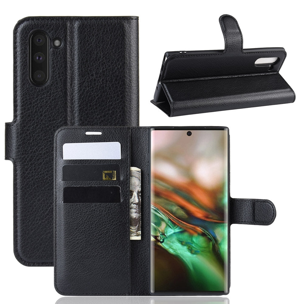 For Samsung Galaxy Note 10 Wallet Case Cover PU Leather Black