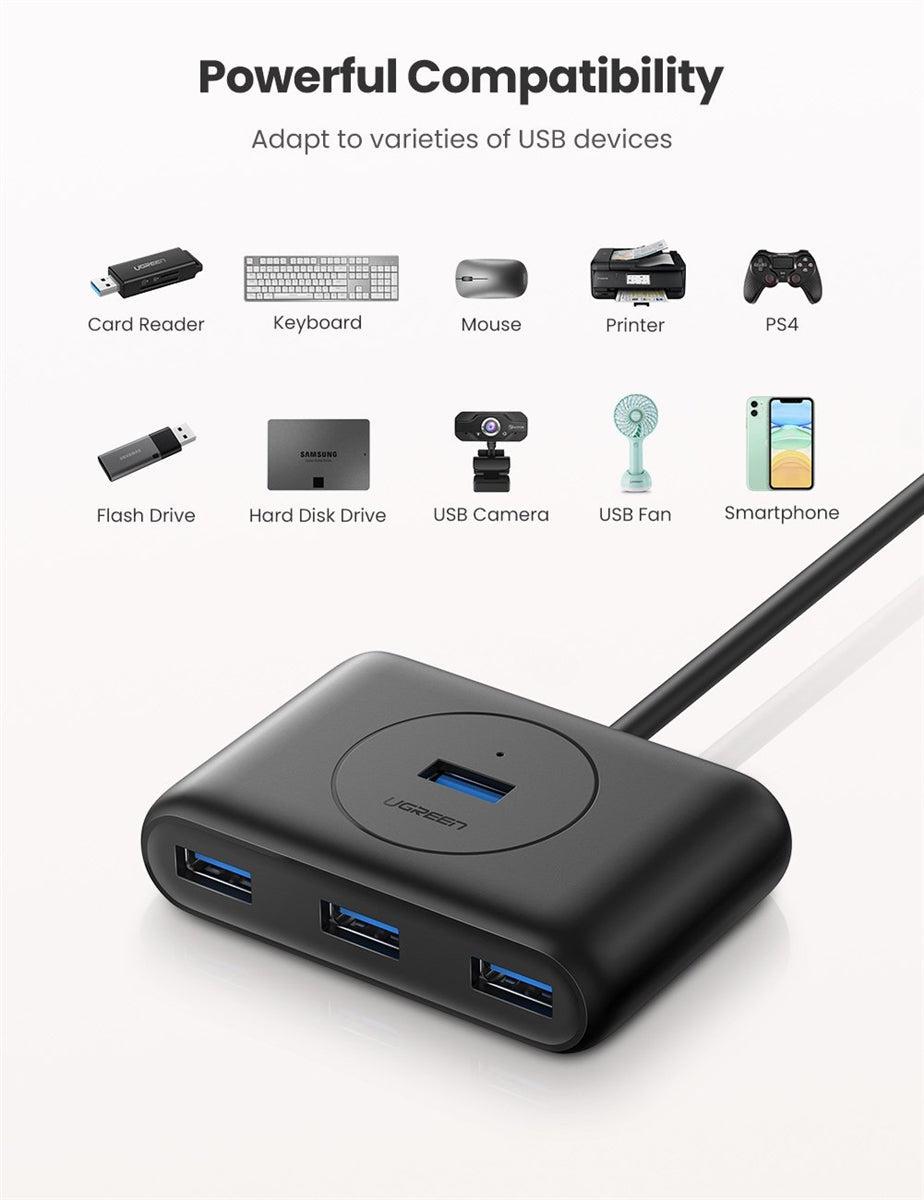 UGREEN 20291 4 in 1 USB 3.0 Hub (1m) Black-www.firsthelptech.ie