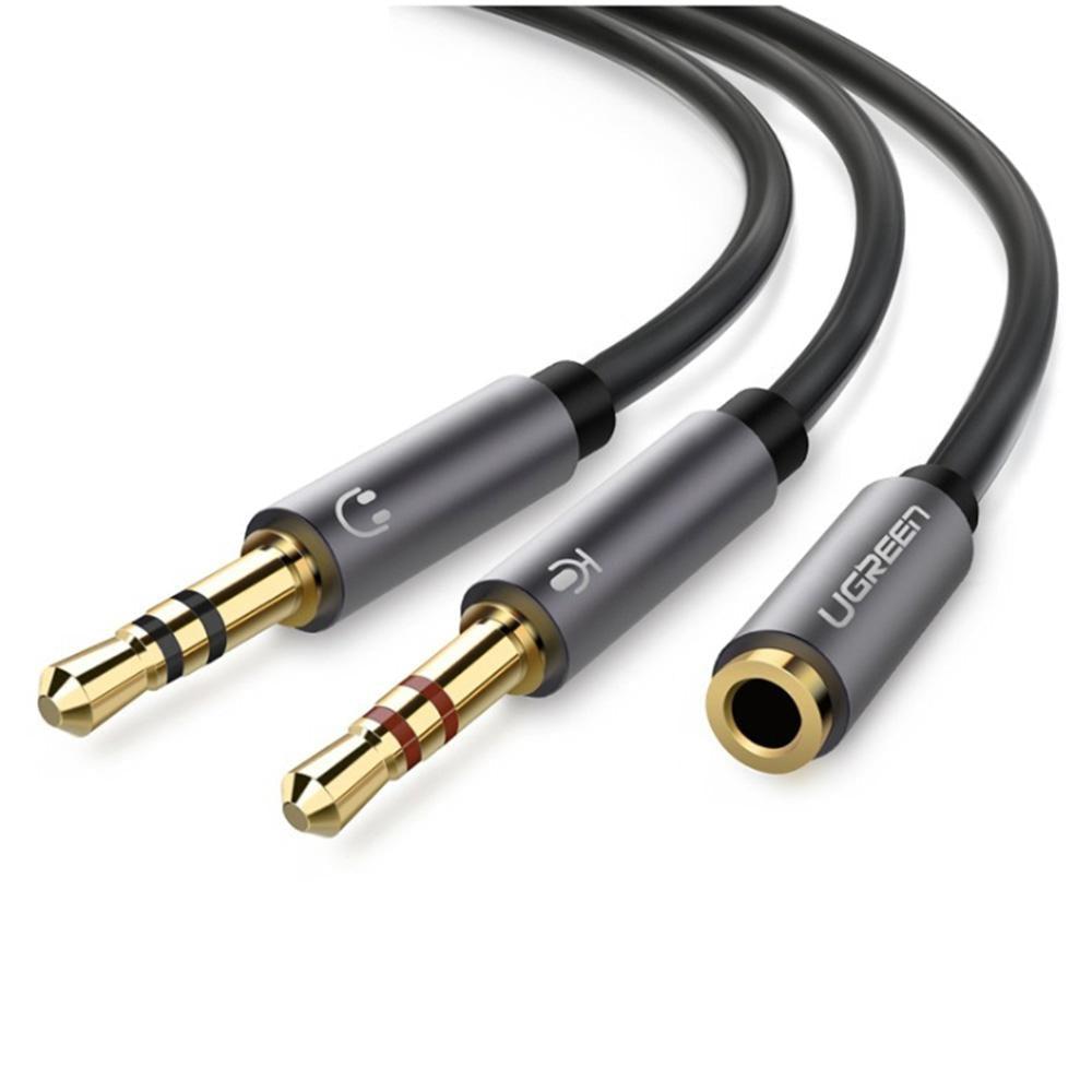 UGREEN 20898 3.5mm Female to 2 Male Audio Cable (Black)-Cables and Adapters-First Help Tech