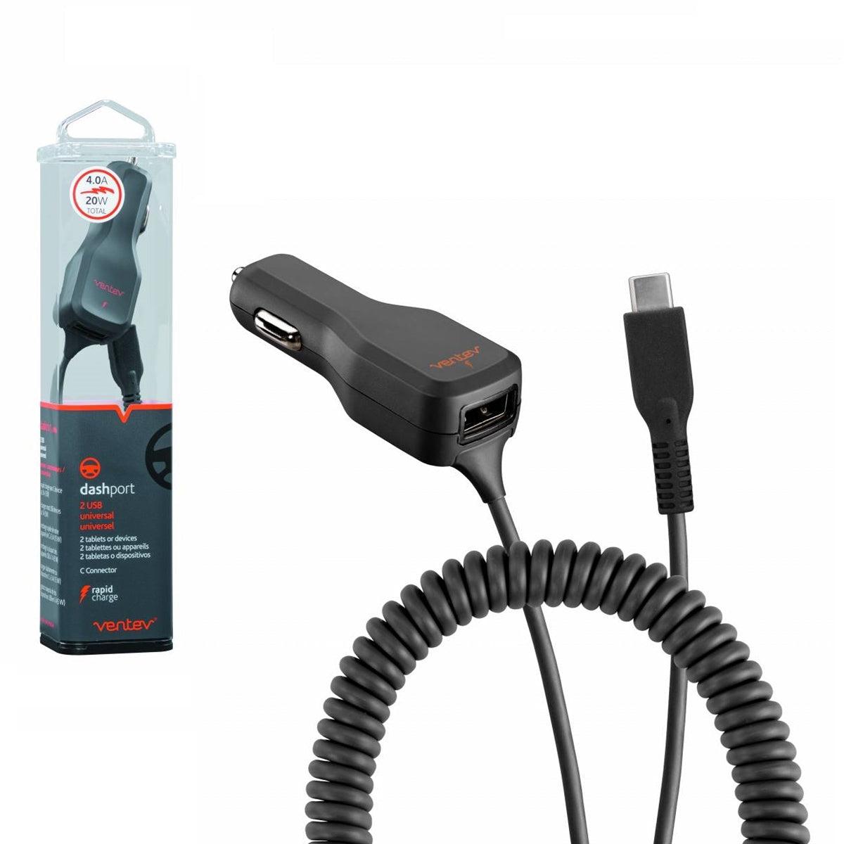 Ventev Dashport 2USB 3ft USB-A + Micro Quick Car Charger 17W/3.4A-www.firsthelptech.ie