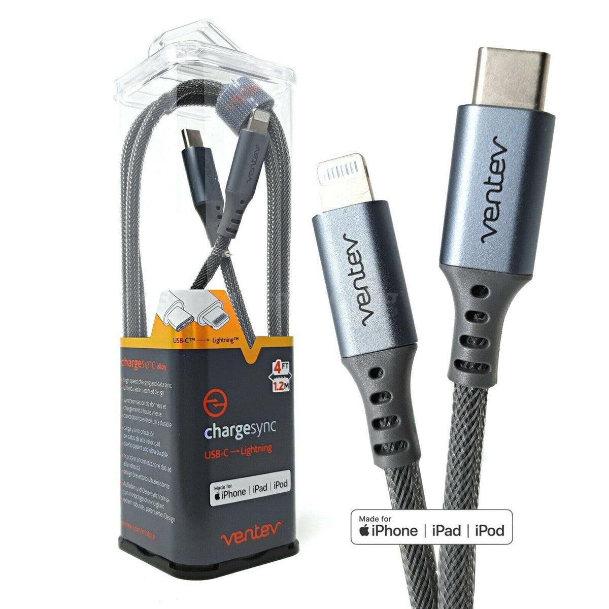 Ventev Essential Type-C To Lightning MFI Breaded Cable Black-Cables and Adapters-First Help Tech