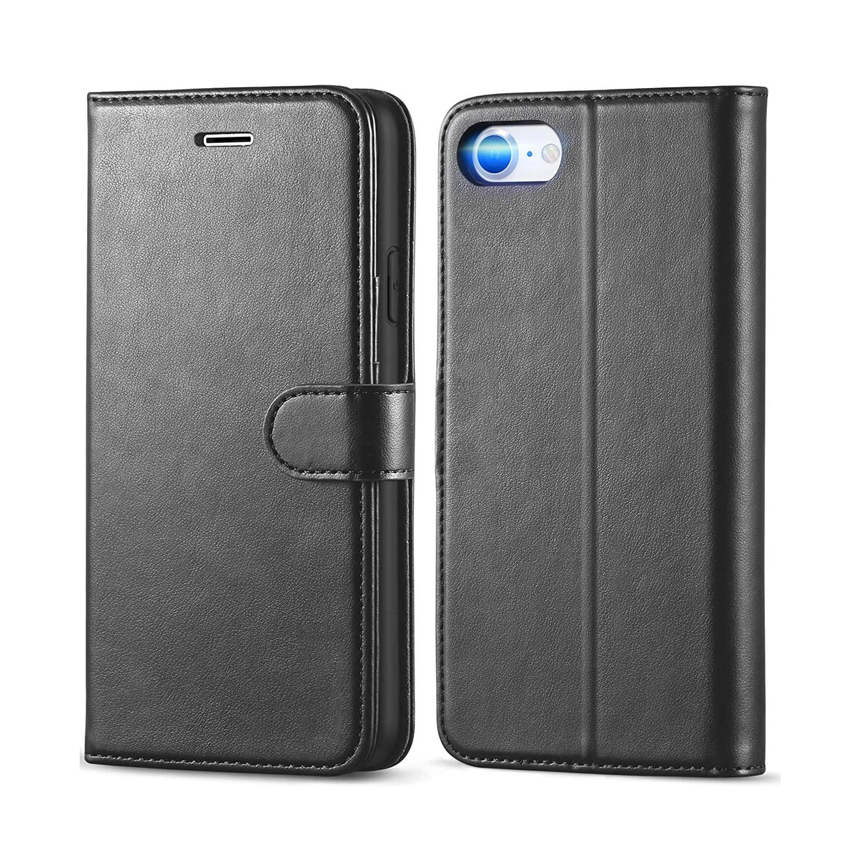For Apple iPhone SE 2022 Wallet Case Cover PU Leather Holder Card Slots Black-www.firsthelptech.ie